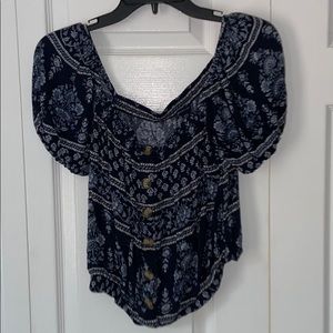 Blue off the shoulder shirt